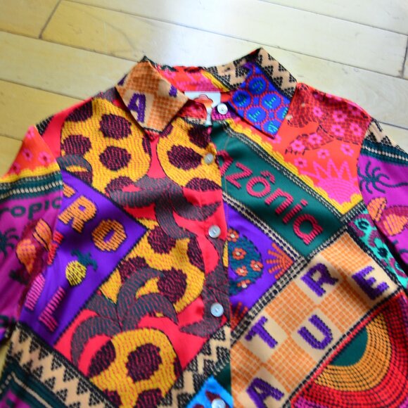 Farm Rio Dotted Patch Scarf Shirt Size XS - Picture 2 of 14